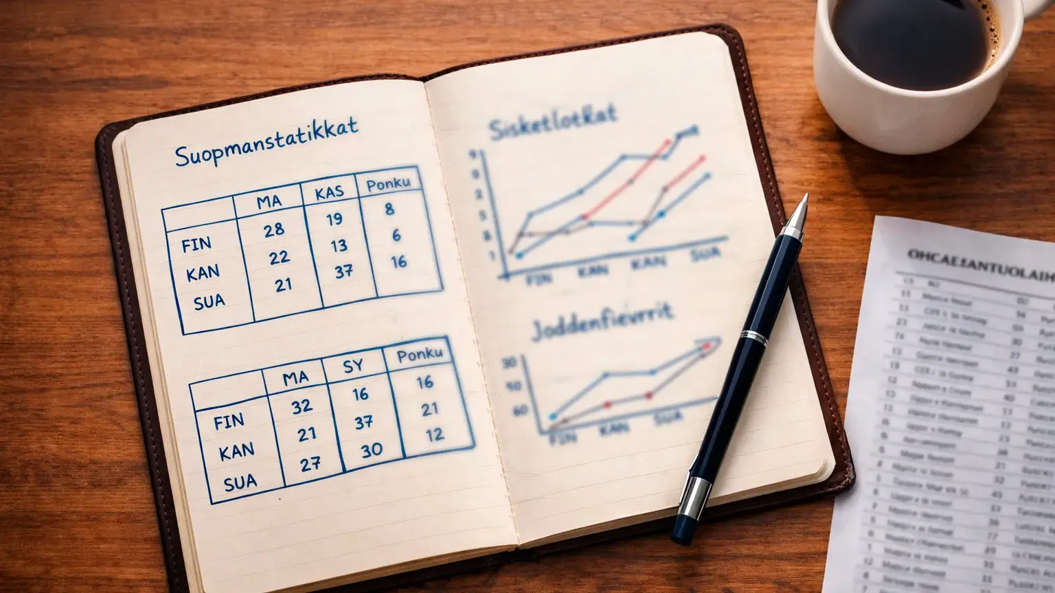 Anteckningsblock med ishockeystatistik och strategisk analys